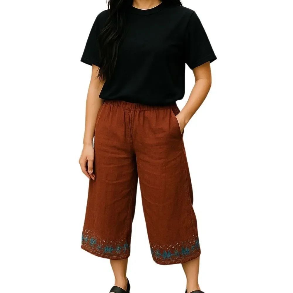 Vintage Richard Malcolm Woman Linen Drawstring Waist Cropped Pants Size 1X
